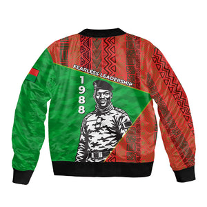 Ibrahim Traore Burkina Faso Fearless Leadership Bomber Jacket West African Tribal Pattern And Patriotic Camo Art