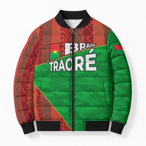 Ibrahim Traore Burkina Faso Fearless Leadership Bomber Puffer Jacket West African Tribal Pattern And Patriotic Camo Art
