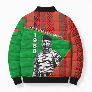 Ibrahim Traore Burkina Faso Fearless Leadership Bomber Puffer Jacket West African Tribal Pattern And Patriotic Camo Art