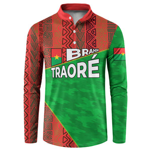 Ibrahim Traore Burkina Faso Fearless Leadership Button Sweatshirt West African Tribal Pattern And Patriotic Camo Art