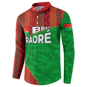Ibrahim Traore Burkina Faso Fearless Leadership Button Sweatshirt West African Tribal Pattern And Patriotic Camo Art