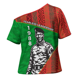 Ibrahim Traore Burkina Faso Fearless Leadership Cross Shoulder Shirt West African Tribal Pattern And Patriotic Camo Art