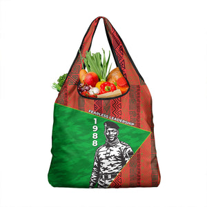 Ibrahim Traore Burkina Faso Fearless Leadership Grocery Bag West African Tribal Pattern And Patriotic Camo Art