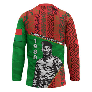 Ibrahim Traore Burkina Faso Fearless Leadership Hockey Jersey West African Tribal Pattern And Patriotic Camo Art