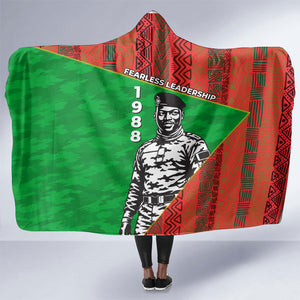 Ibrahim Traore Burkina Faso Fearless Leadership Hooded Blanket West African Tribal Pattern And Patriotic Camo Art