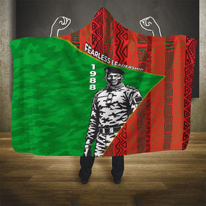 Ibrahim Traore Burkina Faso Fearless Leadership Hooded Blanket West African Tribal Pattern And Patriotic Camo Art