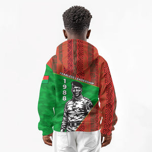 Ibrahim Traore Burkina Faso Fearless Leadership Kid Hoodie West African Tribal Pattern And Patriotic Camo Art
