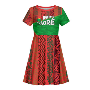 Ibrahim Traore Burkina Faso Fearless Leadership Kid Short Sleeve Dress West African Tribal Pattern And Patriotic Camo Art
