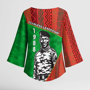 Ibrahim Traore Burkina Faso Fearless Leadership Kimono Sleeve Blouse West African Tribal Pattern And Patriotic Camo Art