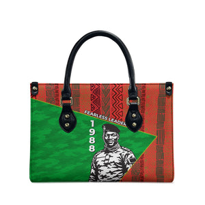 Ibrahim Traore Burkina Faso Fearless Leadership Leather Bag West African Tribal Pattern And Patriotic Camo Art
