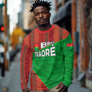 Ibrahim Traore Burkina Faso Fearless Leadership Long Sleeve Shirt West African Tribal Pattern And Patriotic Camo Art