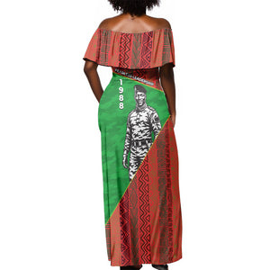 Ibrahim Traore Burkina Faso Fearless Leadership Off Shoulder Maxi Dress West African Tribal Pattern And Patriotic Camo Art