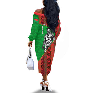 Ibrahim Traore Burkina Faso Fearless Leadership Off The Shoulder Long Sleeve Dress West African Tribal Pattern And Patriotic Camo Art