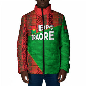 Ibrahim Traore Burkina Faso Fearless Leadership Padded Jacket West African Tribal Pattern And Patriotic Camo Art