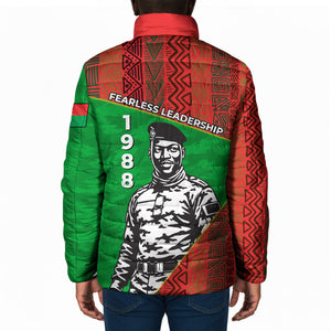 Ibrahim Traore Burkina Faso Fearless Leadership Padded Jacket West African Tribal Pattern And Patriotic Camo Art