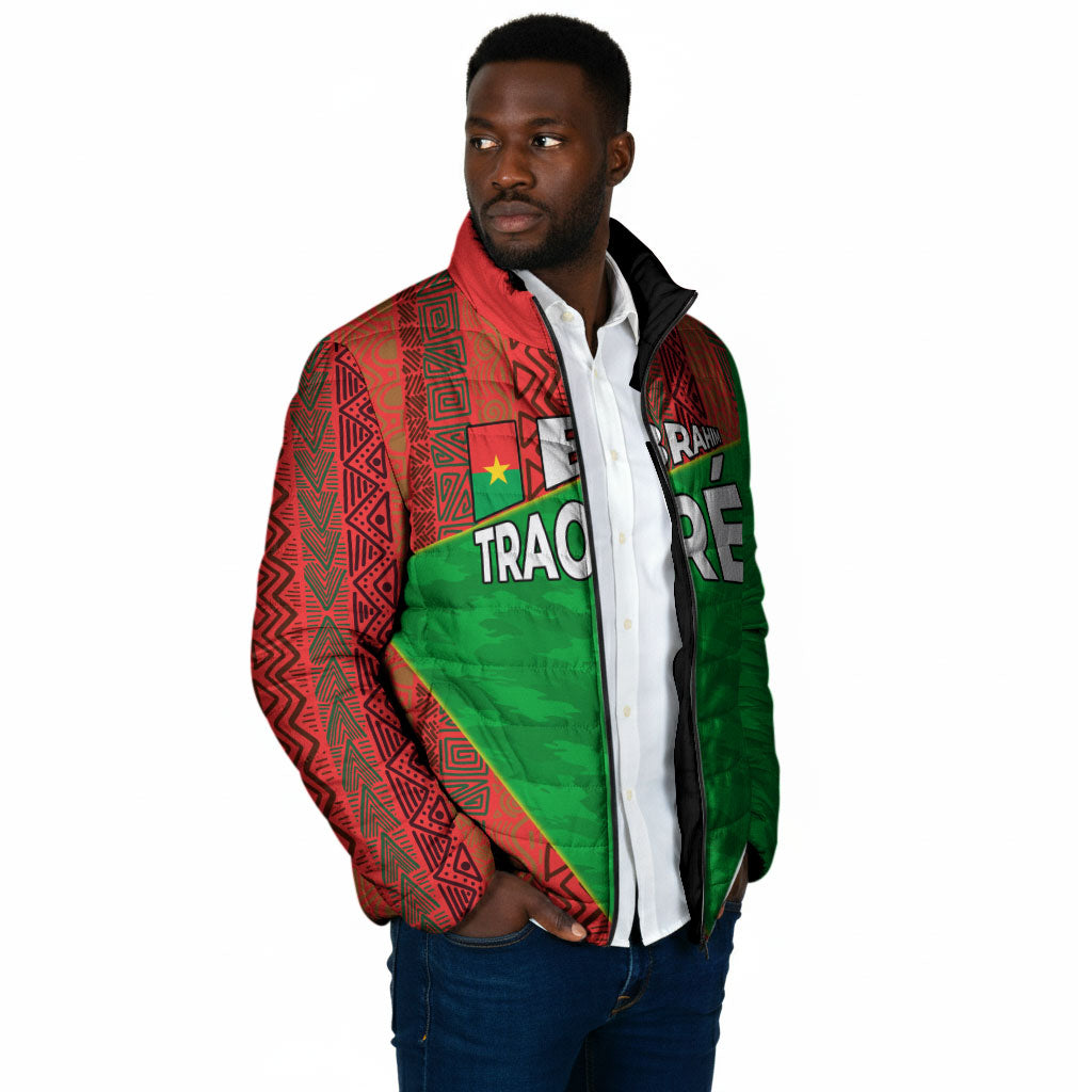Ibrahim Traore Burkina Faso Fearless Leadership Padded Jacket West African Tribal Pattern And Patriotic Camo Art