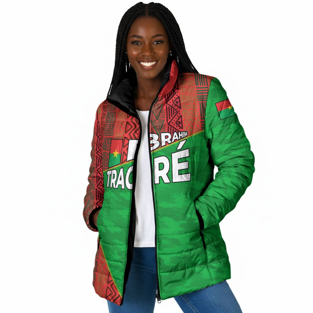 Ibrahim Traore Burkina Faso Fearless Leadership Padded Jacket West African Tribal Pattern And Patriotic Camo Art