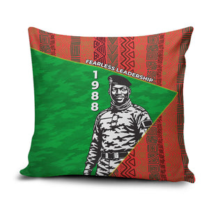 Ibrahim Traore Burkina Faso Fearless Leadership Pillow Cover West African Tribal Pattern And Patriotic Camo Art
