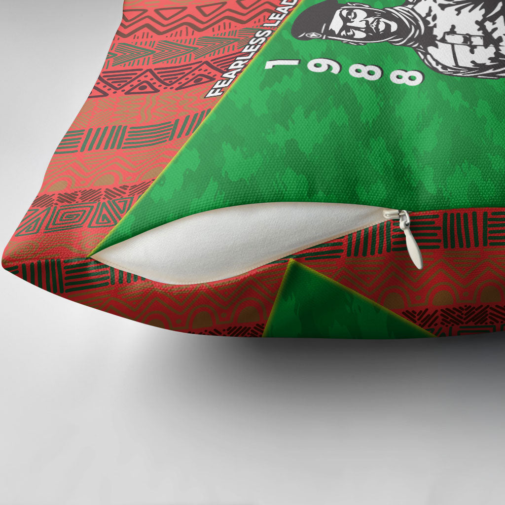 Ibrahim Traore Burkina Faso Fearless Leadership Pillow Cover West African Tribal Pattern And Patriotic Camo Art