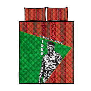 Ibrahim Traore Burkina Faso Fearless Leadership Quilt Bed Set West African Tribal Pattern And Patriotic Camo Art