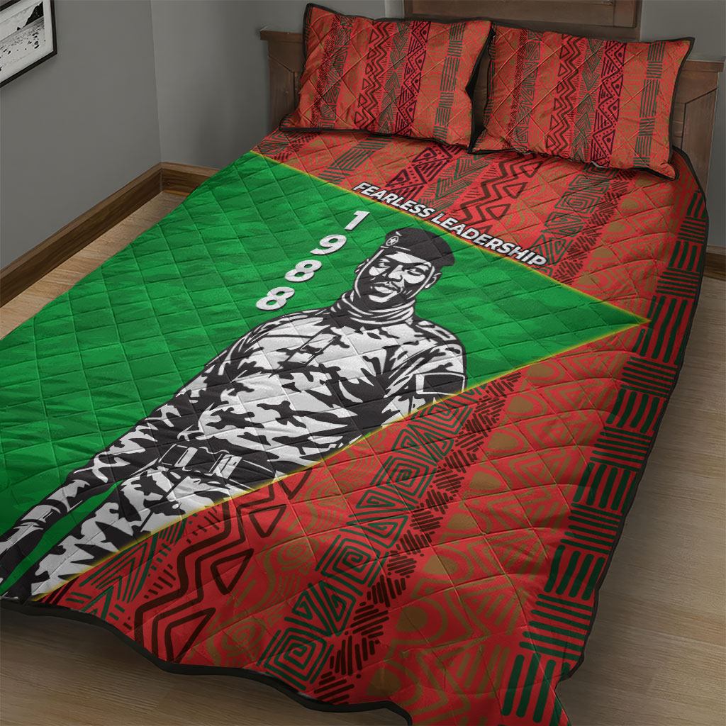 Ibrahim Traore Burkina Faso Fearless Leadership Quilt Bed Set West African Tribal Pattern And Patriotic Camo Art