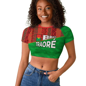 Ibrahim Traore Burkina Faso Fearless Leadership Raglan Cropped T shirt West African Tribal Pattern And Patriotic Camo Art