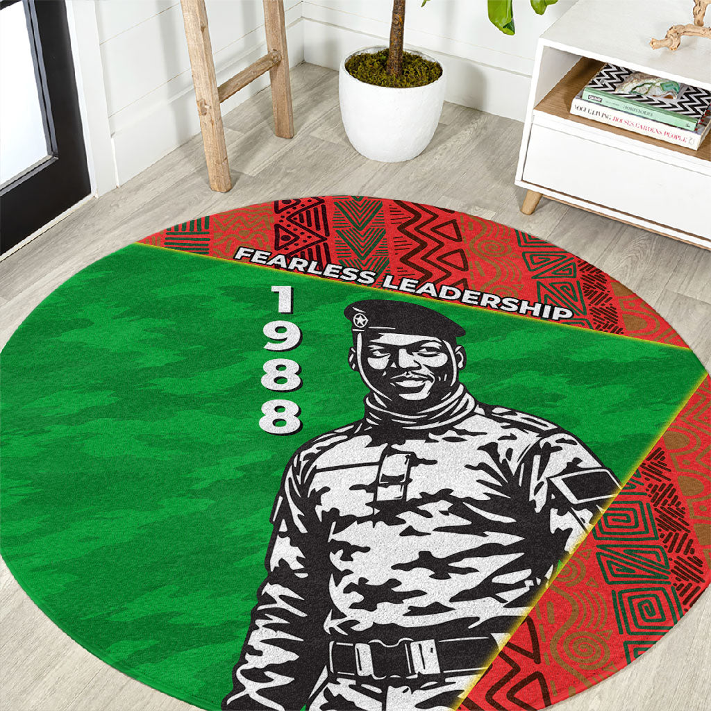 Ibrahim Traore Burkina Faso Fearless Leadership Round Carpet West African Tribal Pattern And Patriotic Camo Art