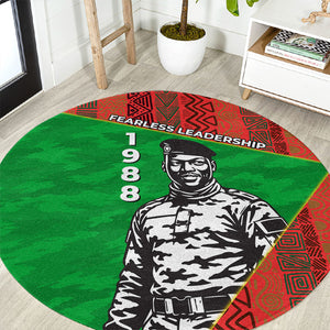 Ibrahim Traore Burkina Faso Fearless Leadership Round Carpet West African Tribal Pattern And Patriotic Camo Art