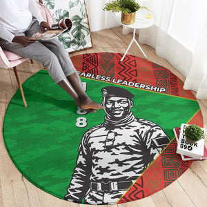 Ibrahim Traore Burkina Faso Fearless Leadership Round Carpet West African Tribal Pattern And Patriotic Camo Art