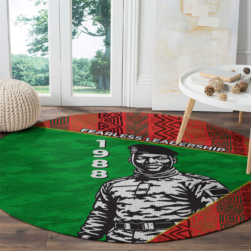 Ibrahim Traore Burkina Faso Fearless Leadership Round Carpet West African Tribal Pattern And Patriotic Camo Art