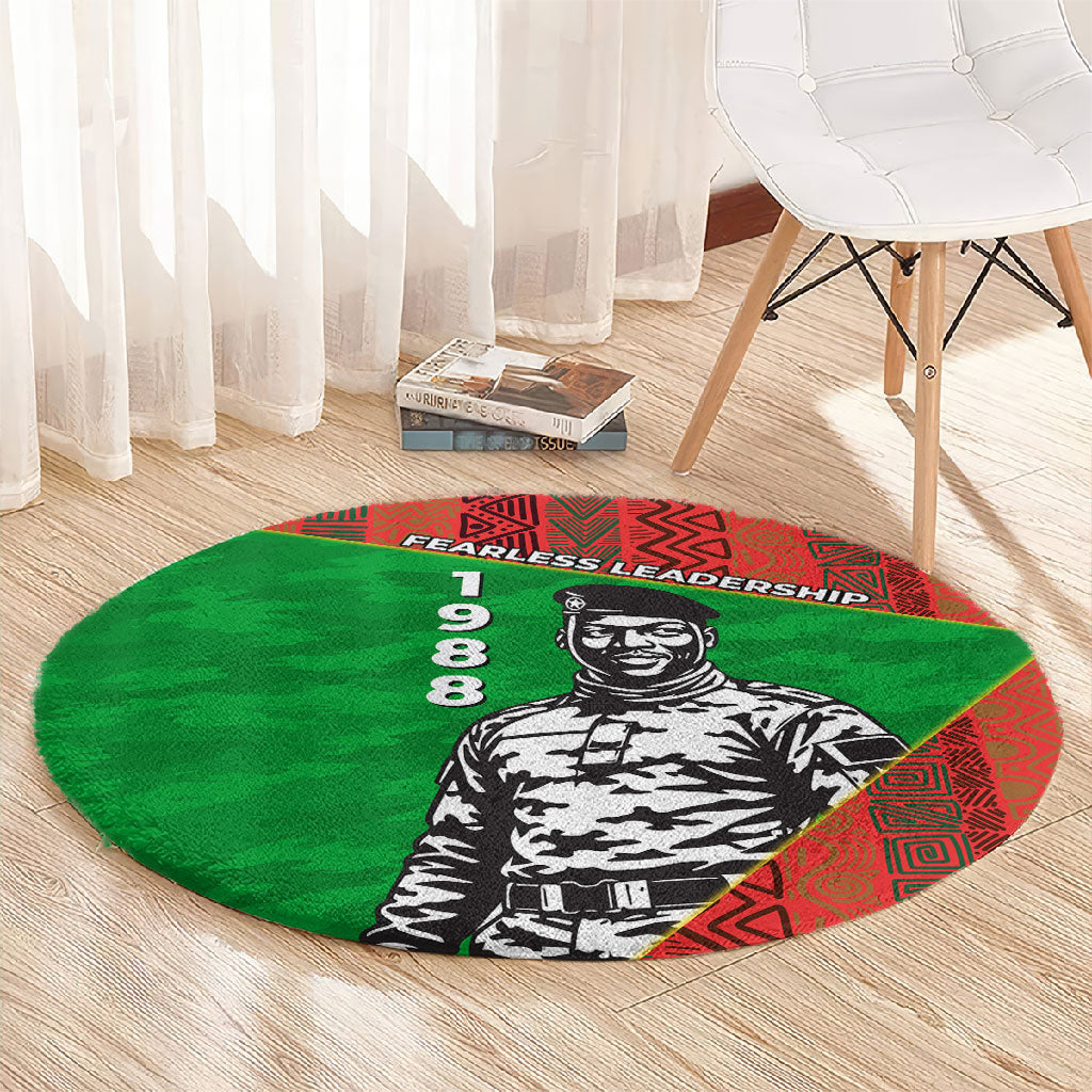 Ibrahim Traore Burkina Faso Fearless Leadership Round Carpet West African Tribal Pattern And Patriotic Camo Art