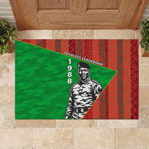 Ibrahim Traore Burkina Faso Fearless Leadership Rubber Doormat West African Tribal Pattern And Patriotic Camo Art