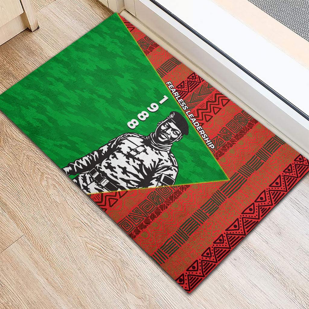 Ibrahim Traore Burkina Faso Fearless Leadership Rubber Doormat West African Tribal Pattern And Patriotic Camo Art