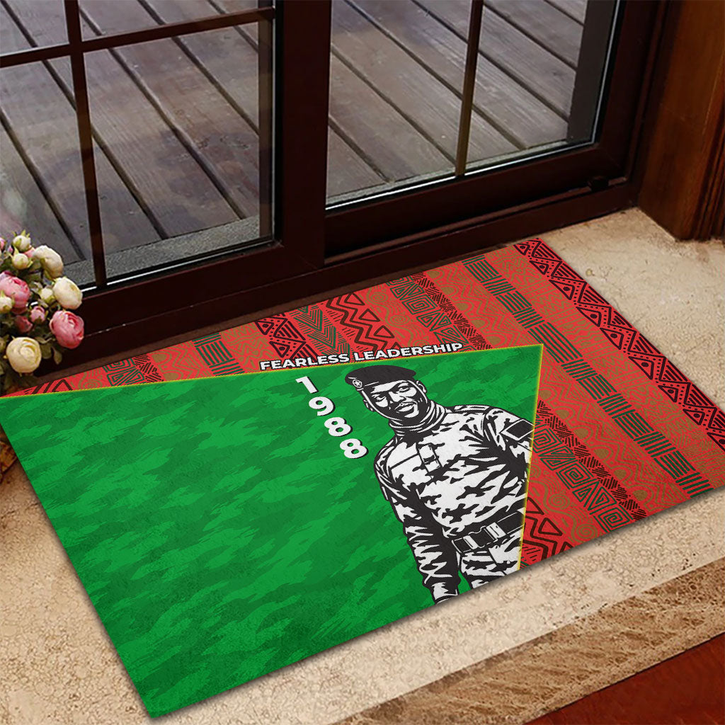 Ibrahim Traore Burkina Faso Fearless Leadership Rubber Doormat West African Tribal Pattern And Patriotic Camo Art