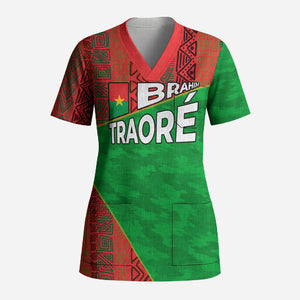 Ibrahim Traore Burkina Faso Fearless Leadership Scrub Top West African Tribal Pattern And Patriotic Camo Art