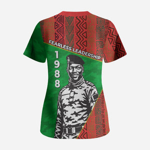 Ibrahim Traore Burkina Faso Fearless Leadership Scrub Top West African Tribal Pattern And Patriotic Camo Art