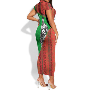Ibrahim Traore Burkina Faso Fearless Leadership Short Sleeve Bodycon Dress West African Tribal Pattern And Patriotic Camo Art