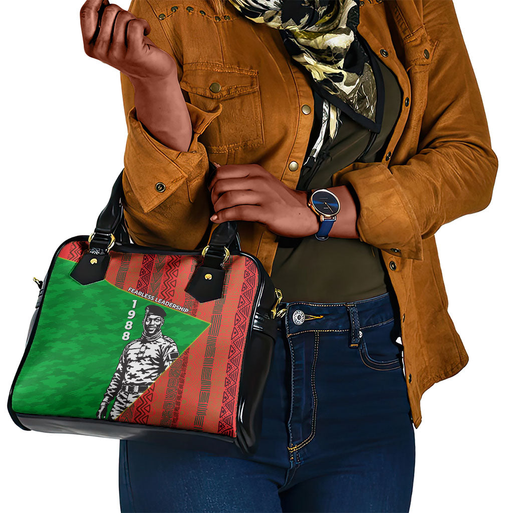 Ibrahim Traore Burkina Faso Fearless Leadership Shoulder Handbag West African Tribal Pattern And Patriotic Camo Art