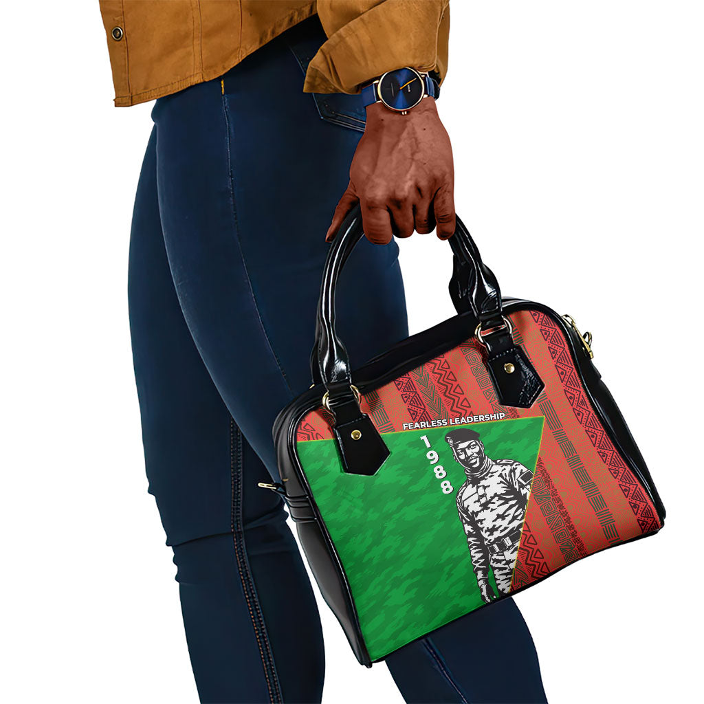 Ibrahim Traore Burkina Faso Fearless Leadership Shoulder Handbag West African Tribal Pattern And Patriotic Camo Art