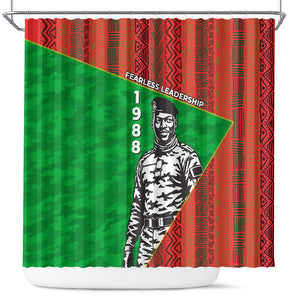Ibrahim Traore Burkina Faso Fearless Leadership Shower Curtain West African Tribal Pattern And Patriotic Camo Art