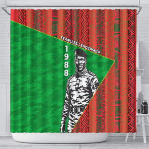 Ibrahim Traore Burkina Faso Fearless Leadership Shower Curtain West African Tribal Pattern And Patriotic Camo Art