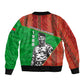 Ibrahim Traore Burkina Faso Fearless Leadership Sleeve Zip Bomber Jacket West African Tribal Pattern And Patriotic Camo Art