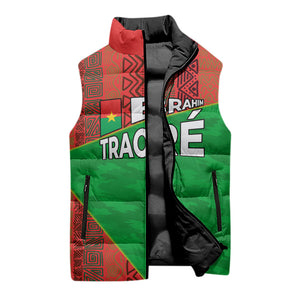 Ibrahim Traore Burkina Faso Fearless Leadership Sleeveless Puffer Jacket West African Tribal Pattern And Patriotic Camo Art