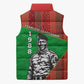 Ibrahim Traore Burkina Faso Fearless Leadership Sleeveless Puffer Jacket West African Tribal Pattern And Patriotic Camo Art