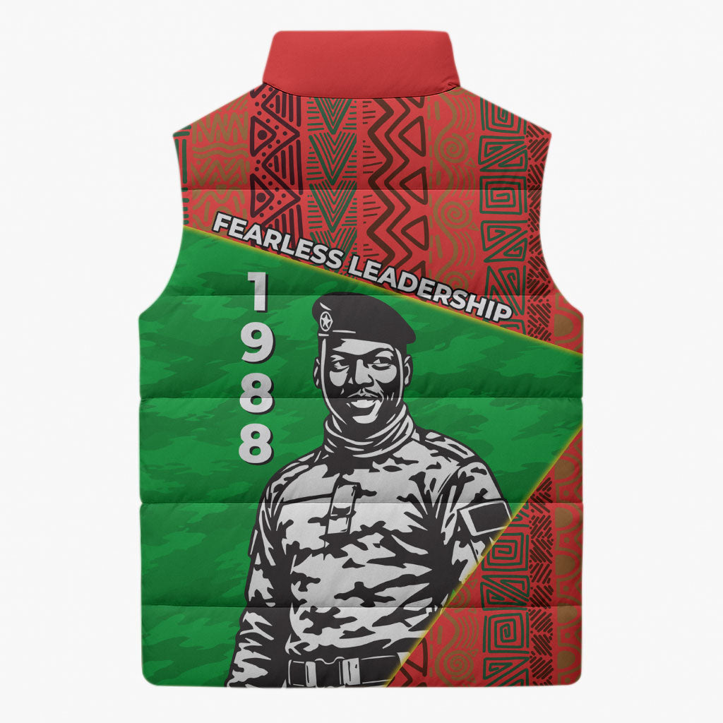 Ibrahim Traore Burkina Faso Fearless Leadership Sleeveless Puffer Jacket West African Tribal Pattern And Patriotic Camo Art