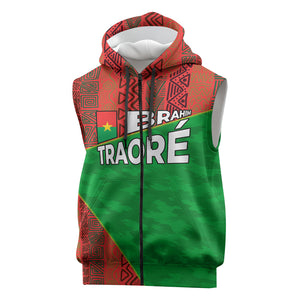 Ibrahim Traore Burkina Faso Fearless Leadership Sleeveless Zip Hoodie West African Tribal Pattern And Patriotic Camo Art