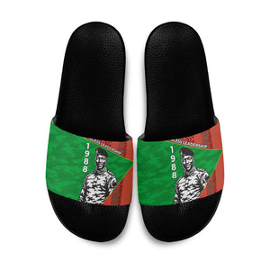 Ibrahim Traore Burkina Faso Fearless Leadership Slide Sandals West African Tribal Pattern And Patriotic Camo Art