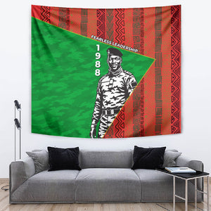 Ibrahim Traore Burkina Faso Fearless Leadership Tapestry West African Tribal Pattern And Patriotic Camo Art