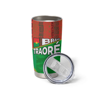Ibrahim Traore Burkina Faso Fearless Leadership Tumbler Cup West African Tribal Pattern And Patriotic Camo Art