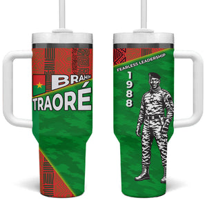 Ibrahim Traore Burkina Faso Fearless Leadership Tumbler With Handle West African Tribal Pattern And Patriotic Camo Art